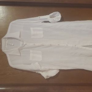 NWOT Helen John White Cotton Long Sleeve Button Shirt Dress L